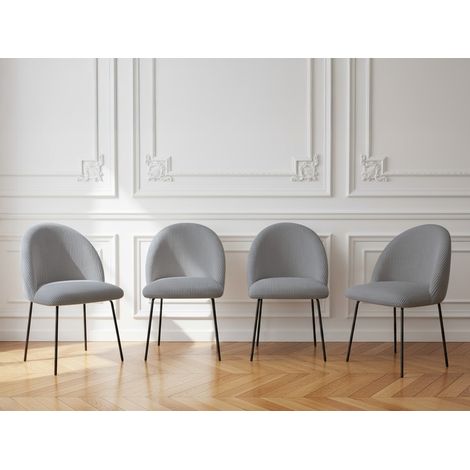 BOBOCHIC - Lot de chaises LALIE tissu velours côtelé et pieds métal noir Gris clair (1/5)