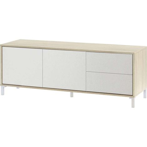 Mueble TV modelo Nabur en roble Canadian y blanco Artik, 130 cm (Ancho) x 47 cm (Alto) x 41 cm (Fondo) (1/5)
