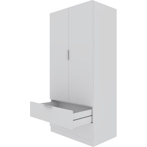 Armadio 2 Ante Con Appendiabiti Multiuso Maniglie in Metallo E 2 Cassetti Per Camera Da Letto Cameretta E Camera Ospiti 180 x 81 x 52 Cm Bianco (1/5)
