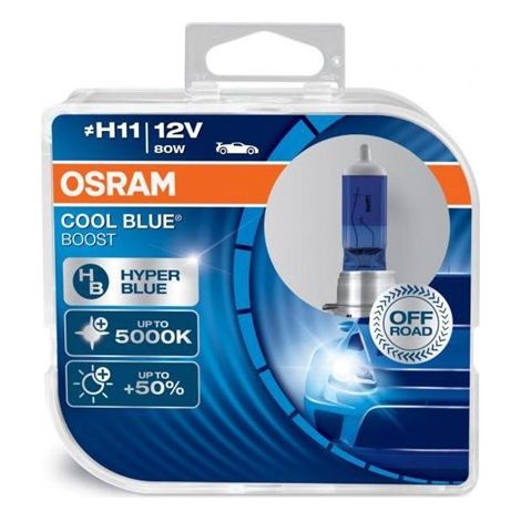 2x OSRAM H11 75W COOL BLUE BOOST, Lampe de phare halogène, 62211CBB-2HB, 12V, PGJ19-2 boîte duo