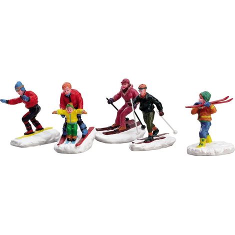 Set di 5 figurine per il divertimento invernale, personaggi per villaggio di Natale in Plastica