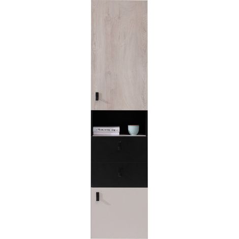 Regalschrank in schwarz mit Eiche und beige, PITTSBURGH-133 (1/4)