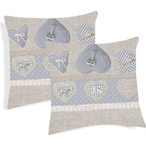 Coppia Cuscini Arredo Imbottiti 40x40 Disegno Chiave D'amore Colore Beige