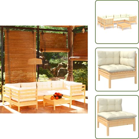 7-tlg. Garten-Lounge-Set mit Creme Kissen Kiefernholz - Garten Lounge Set - Kiefernholz Möbel - Outdoor Möbel - Loungemöbel - Gartengeräte (1/5)