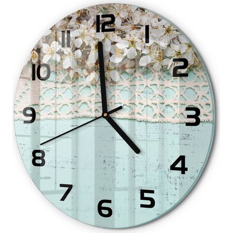 Horloge Murale Ronde Originale en Verre Silencieuse Design Moderne Salon Fleurs de cerisier fi 30 cm (1/5)