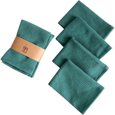 Juego de 4 paños de cocina 100% algodón, 35 x 35 cm, Paños cocina suaves absorbentes, Reutilizables, Lavables máquina, Verde oscuro, 35 x 35 cm (1/5)