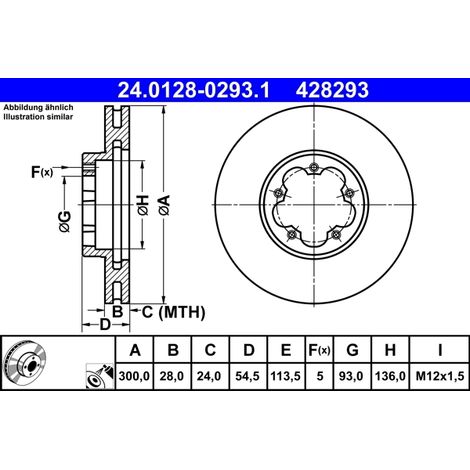 Lot de 2 Disques de frein ATE 24.0128-0293.1 FORD 1543340 8C1V-1125-AA