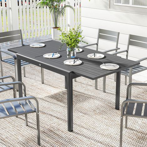 Tavolo da Giardino Allungabile per 6-8 Persone con Piano a Doghe, in Alluminio, 110-170x90x75 cm, Grigio Scuro (1/5)