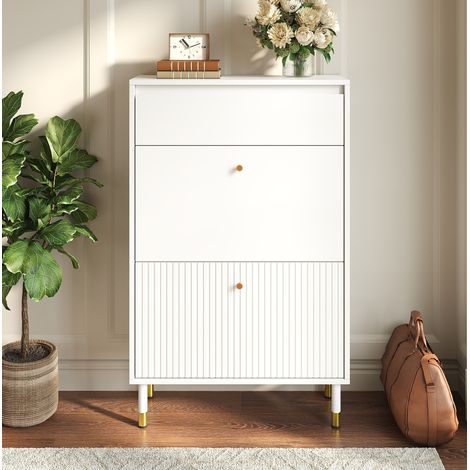 Mobile portascarpe stretto con ribalta, cassetto, bianco OKMYHOME (1/5)