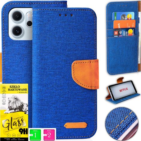 Custodia per Oppo Reno 14F / 14 FS 5G in tela con magnete + vetro temperato 9H (1/5)
