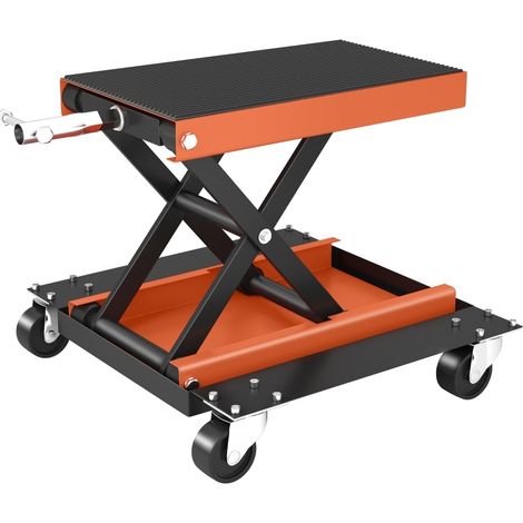 Cric per moto a forbice 500 kg regolabile 135-390 mm in acciaio con ruote e maniglia rimovibile (1/4)