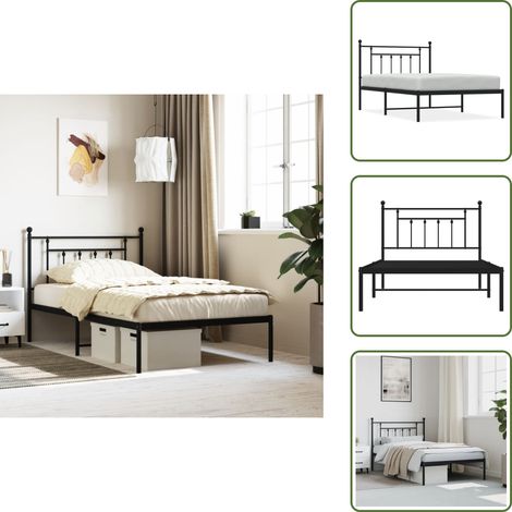 Bettgestell mit Kopfteil Metall Schwarz 107x203 cm - Metallbettfundament - Doppelbett - Schwarzes Bettgestell - Boxspringrahmen - Bettrahmen Schwarz (1/5)
