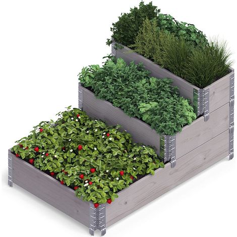 Upyard Trapuntato – Moderna aiuola rialzata in pallet – modulare e multilivello in legno naturale per giardino e terrazza, 120 x 80 x 58,5 cm, grigio (1/5)