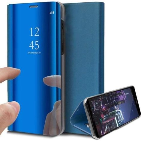 Coque Samsung Galaxy A71 Etui Clear View Miroir Coque Cuir Housse Etui Flip Cover Portefeuille Support à Rabat Antichoc Shell ,Bleu (1/4)