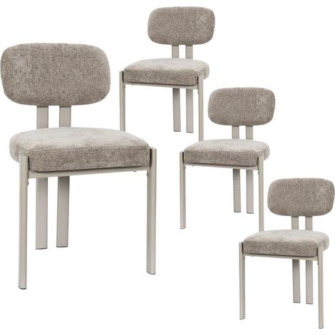 Lot de 4 chaises assise et dossier rembourré et tissu toucher doux taupe pieds métal design - STUBBY (1/5)
