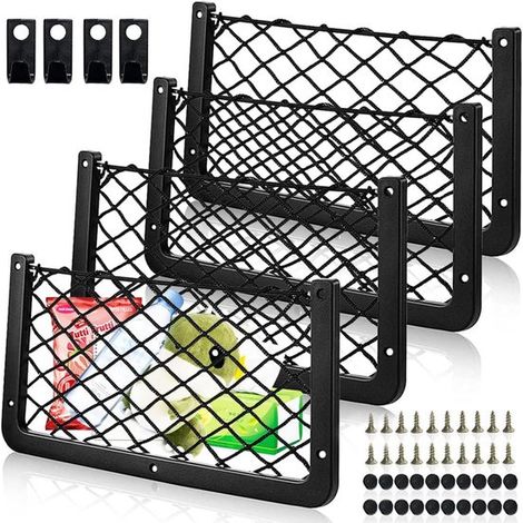 Lot de 4 filets de rangement élastiques pour voiture, avec crochets et vis, organiseurs de coffre et de rangement pour véhicule et camion (1/5)