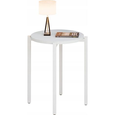 Table de chevet ronde style loft 35 x 35 x 46 cm, métal blanc (1/5)