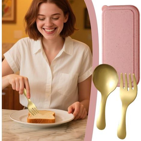 Set de Cuillères et Fourchettes Couverts en Acier Inoxydable Réutilisables,Couverts Réutilisables en Acier Inoxydable avec Boîte de Rangement pour Cuisine Maison Pique-nique Camping (1/5)