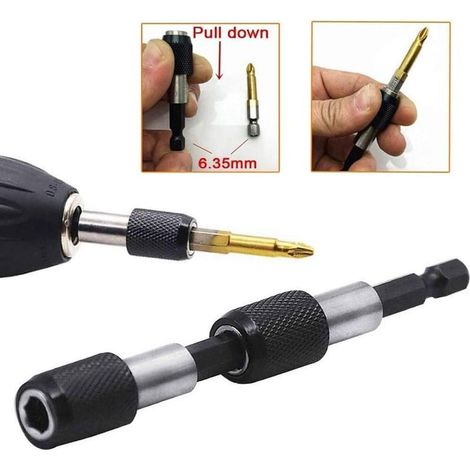 3pcs 6.35mm Hex Tige Porte-embout de tournevis magnétique Embouts de Tournevis à Douille pour Barre de Dégagement Rapide, Longueur 60mm (1/2)
