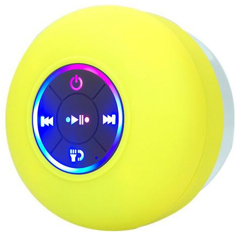 (Jaune) Enceinte de douche mains libres Bluetooth, étanche et résistante aux chutes, avec lumière LED, ventouse intégrée, autonomie de 2 heures. (1/5)