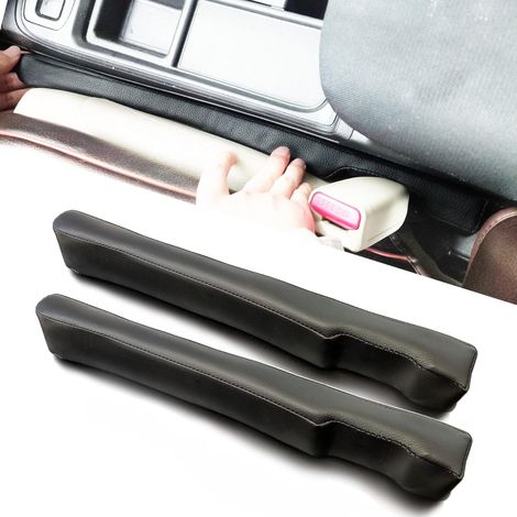 Cale de siège universelle en cuir pour voiture, SUV et camion, pour combler l'espace entre le siège et la console. Bouchon à ressort noir avec protection antichute (lot de 2). (1/5)
