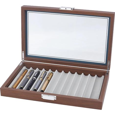 Vitrine à 12 compartiments - 32 x 20 x 5,6 cm - Pour collection de stylos - Boîte de rangement transparente - Organiseur pour instruments d'écriture - Cadeau pour homme (1/5)