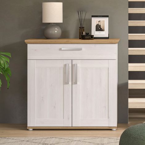 Meuble à chaussure 90x37x88cm décor blanc et naturel - VERONICE (1/5)