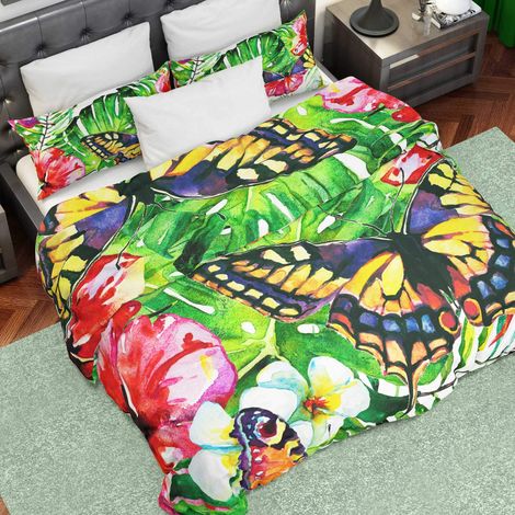 Housse de Couette, Lit (90x200), Feuilles Vertes, Tissu 100% Satin Frais, 100% Made in Italy (1/4)