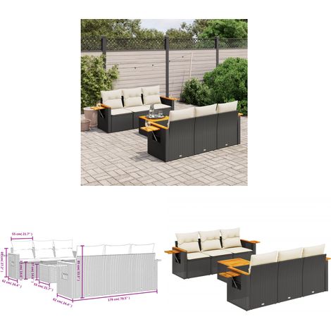 7-tlg. Garten-Sofagarnitur mit Kissen Schwarz Poly Rattan - Gartenmöbel Set - Gartensorte - Outdoor Möbel - Lounge Sofa - Esszimmergarnitur - Home & Living (1/3)