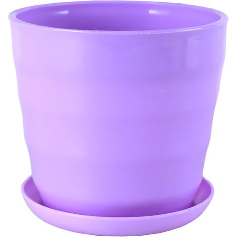 Un pot de fleurs violet, un pot de fleurs rond et moderne, flexible et doté d'une soucoupe amovible, adapté au jardinage, au bureau et au balcon. (1/5)