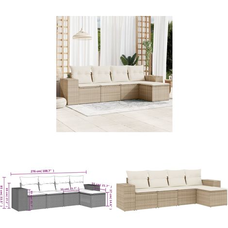 5-tlg. Garten-Sofagarnitur mit Kissen Beige Poly Rattan - Gartensorte - Lounge Set - Gartenmöbelset - Rattan Möbel - Outdoor Möbel - Home & Living (1/3)