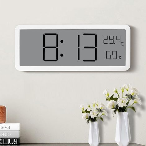 Horloge Murale Numérique à Piles, Écran LCD de 8" avec Affichage de L'heure, De La Température et de l'humidité, Horloge Murale Numérique pour Salon, Chambre à Coucher (Blanc) (1/5)