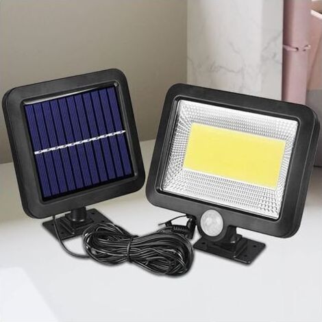 Vtizikl Projecteur solaire avec 100 LED, lampes solaires XVZ avec détecteur de mouvement, IP65 étanche, applique murale de terrasse solaire avec cable de 16,5 pieds [Classe énergétique A + (1/5)