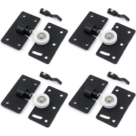 Sets Schiebetürrollen, Möbelrollen, geräuscharme Nylon-Rollenführungsschienen-Sets, für Kleiderschrank-, Schrank- und Schrankfenster (Schwarz) (1/4)