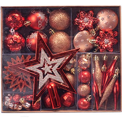 Adorno Para Árbol De Navidad - Conjunto De 58 Piezas En Forma De Bola Estrella Corazón Y Copo De Nieve - Plástico Duradero (1/5)