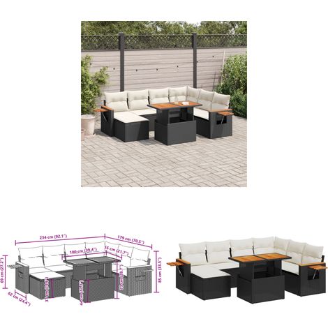 8-tlg. Garten-Sofagarnitur mit Kissen Schwarz Poly Rattan - Gartenmöbel - Outdoor Möbel - Lounge Set - Rattan Gartenset - Polyethylen Gartenmöbel - Home & Living (1/3)