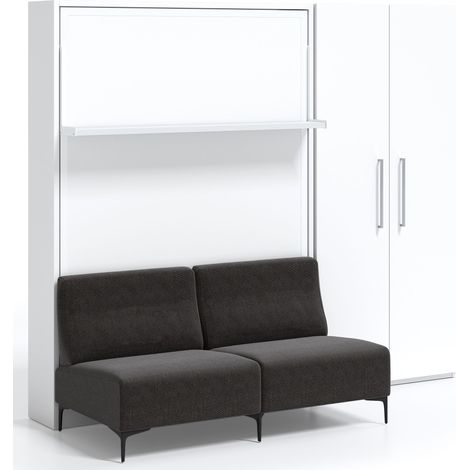 Lit escamotable verticale avec canapé et armoire Marko 160x200-Canapé Violet-Structure,Façade Chêne blanc (1/5)