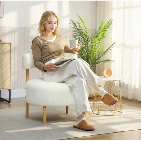 Sillón 67x67x71 cm blanco crema en poliéster con patas metálicas efecto madera (1/2)