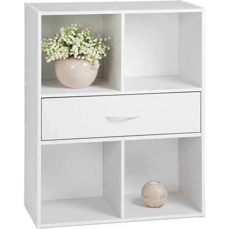 Calicosy – Etagère de rangement 4 casiers avec tiroir – Panneaux de particules – Dimensions 62 x 29.5 x 80 cm – Style contemporain pour entrée et bureau