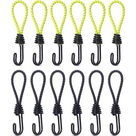 Bungee Cords, Elastic Cord, Heavy Duty Bungee Cord with Hook, Shockproof Metal Hook, Elastic Cord for Camping, Tents, Luggage 12pc (1/5)
