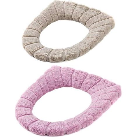 2 Tapis de Coussin de Coussin de Toilette Rétractable Lavable,Warmer Coussin de Warmersiège de Toilette,Universel WC Coussin coloré Abattant Réservoir Réservoir (Beige, Rose) (1/4)