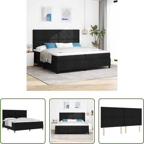 Matelas ferme-moyen -  Lit à ressorts avec matelas Noir 200 x 200 cm tissu (1/5)