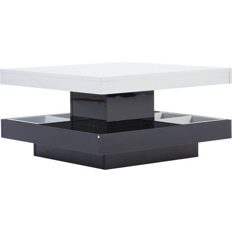 Tavolino da salotto girevole 360° bianco e nero 70 x 70 x 36 cm con vano contenitore (1/5)