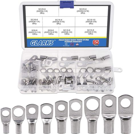 Assortiment de cosses de câble de batterie en cuivre étamé avec œillets tubulaires SC avec kit d'assortiment de trous d'espion (1/5)