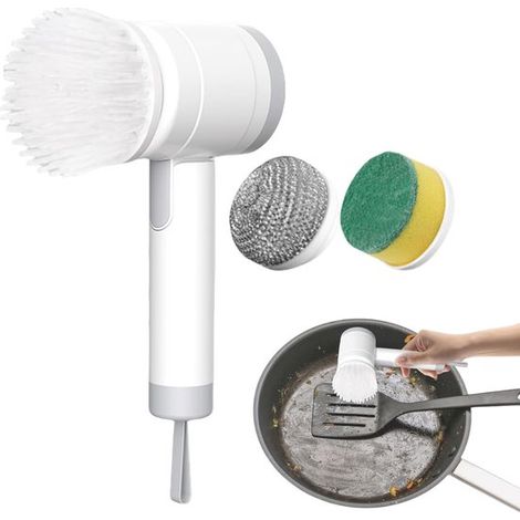 Cepillo de limpieza，Fregador eléctrico，Limpiador de cocina inalámbrico con batería recargable tipo C，Para limpieza de cocina，1200 mAh，Blanco (1/5)