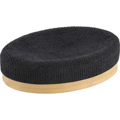 Portasapone ovale in poliresina con rete ed effetto bambù - nero - Tendance