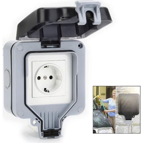 Prise Étanche,IP66 Prise 16A Complète avec avec Couvercle Anti-Poussière pour les Jardins Murs Extérieurs Salles de Bains Cuisines Caves Buanderies Garages (1/5)