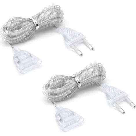 2 pièces extension cord Rallonge transparente 5m extension lead Rallonge fiche euro 220v flat wire extension lead pour les lanternes LED et l'extérieur (1/4)