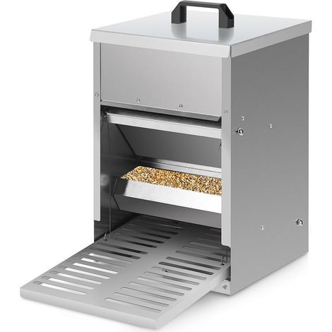 Randaco Mangiatoia per polli Capacità 5 kg, Acciaio zincato, Mangiatoia a pedale, Mangiatoia automatica con coperchio