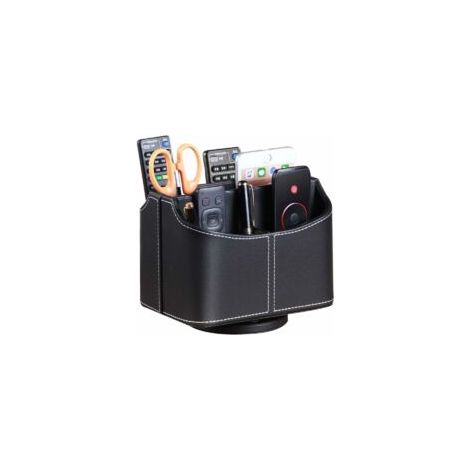 Porta telecomandi girevole, organizer multimediale con 5 scomparti, organizer da scrivania multifunzionale in similpelle, contenitore per telecomandi, iPad, telefono e occhiali - Crezuo